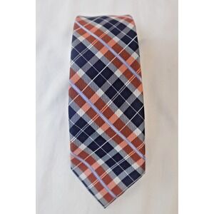 Nautica Tie Navy Orange Plaid Classic Preppy Silk Blend Mens Necktie‎